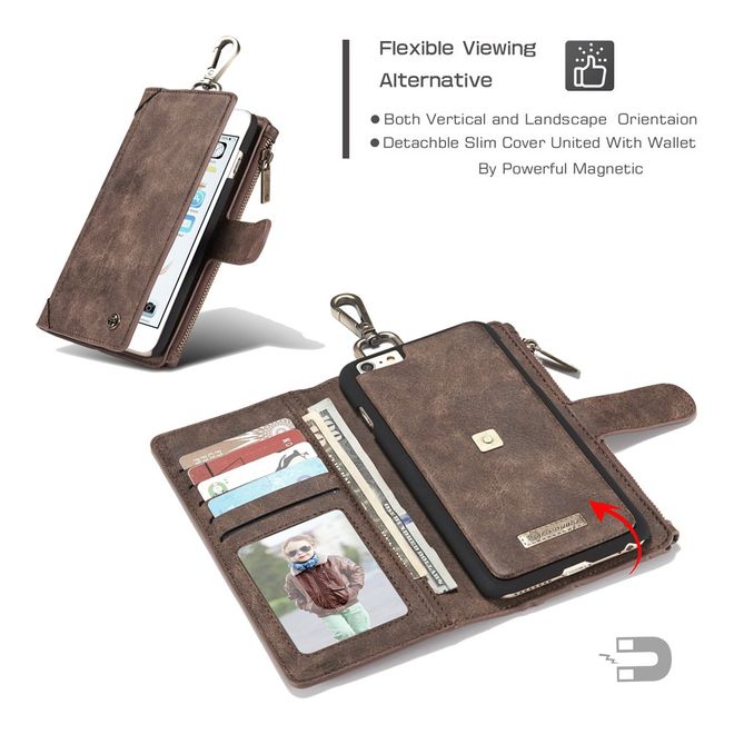 Caseme - Hülle für iPhone 6/6S - Cover aus Leder/Plastik - mit Karabinerhaken - braun