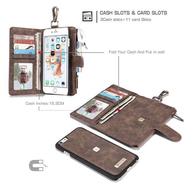 Caseme - Hülle für iPhone 6/6S - Cover aus Leder/Plastik - mit Karabinerhaken - braun