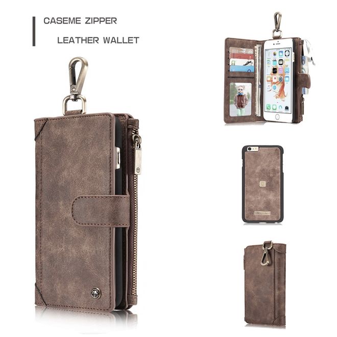 Caseme - Hülle für iPhone 6/6S - Cover aus Leder/Plastik - mit Karabinerhaken - braun
