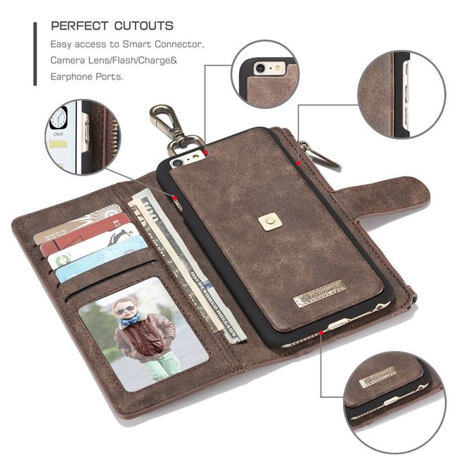 Caseme - Hülle für iPhone 6/6S - Cover aus Leder/Plastik - mit Karabinerhaken - braun