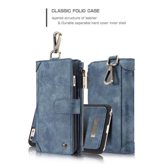 Caseme - Hülle für iPhone 6/6S - Cover aus Leder/Plastik - mit Karabinerhaken - blau