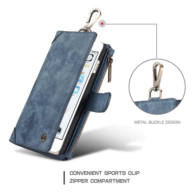 Caseme - Hülle für iPhone 6/6S - Cover aus Leder/Plastik - mit Karabinerhaken - blau