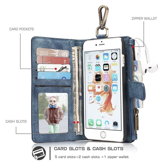 Caseme - Hülle für iPhone 6/6S - Cover aus Leder/Plastik - mit Karabinerhaken - blau