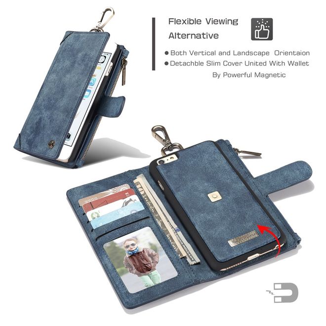 Caseme - Hülle für iPhone 6/6S - Cover aus Leder/Plastik - mit Karabinerhaken - blau