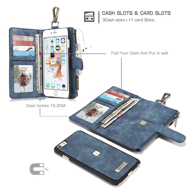 Caseme - Hülle für iPhone 6/6S - Cover aus Leder/Plastik - mit Karabinerhaken - blau