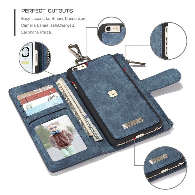 Caseme - Hülle für iPhone 6/6S - Cover aus Leder/Plastik - mit Karabinerhaken - blau