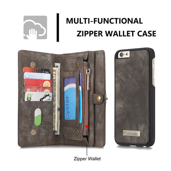 Caseme - iPhone 6 Plus/6S Plus Hülle - Case aus Leder/Plastik - Retrostyle - abnehmbares Plastik Cover - grau