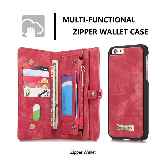 Caseme - iPhone 6 Plus/6S Plus Hülle - Case aus Leder/Plastik - Retrostyle - abnehmbares Plastik Cover - rot