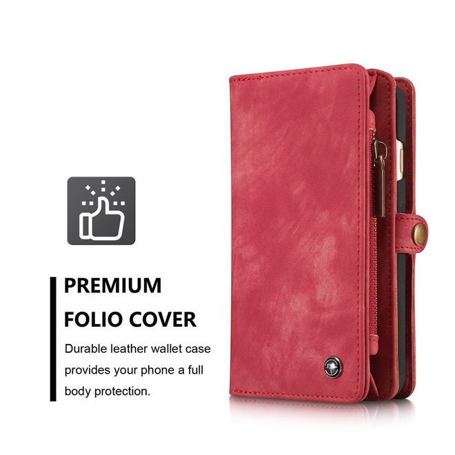 Caseme - iPhone 6 Plus/6S Plus Hülle - Case aus Leder/Plastik - Retrostyle - abnehmbares Plastik Cover - rot