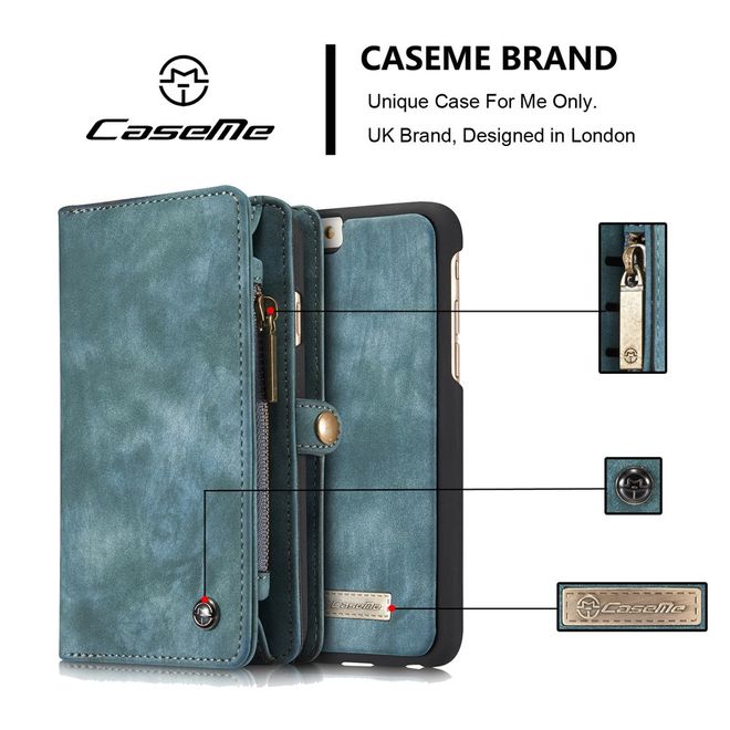 Caseme - iPhone 6 Plus/6S Plus Hülle - Case aus Leder/Plastik - Retrostyle - abnehmbares Plastik Cover - blau
