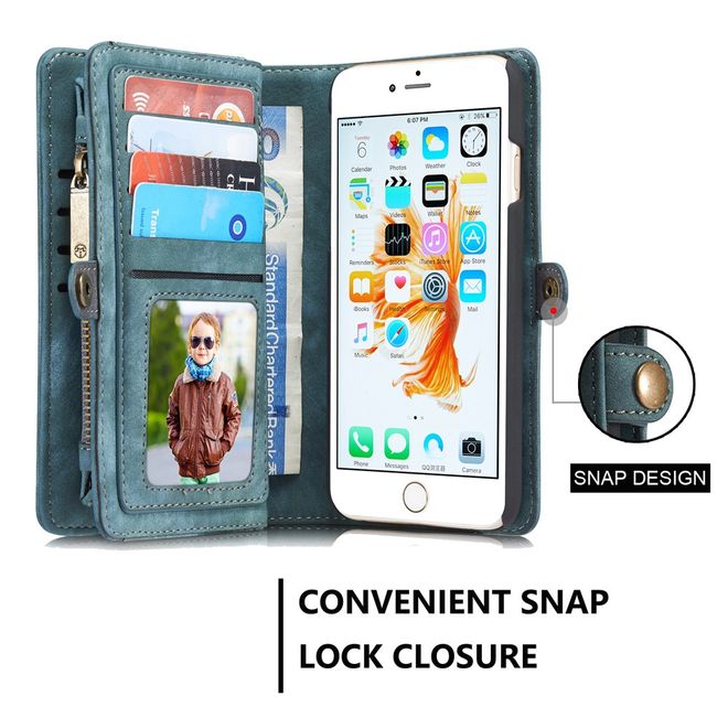 Caseme - iPhone 6 Plus/6S Plus Hülle - Case aus Leder/Plastik - Retrostyle - abnehmbares Plastik Cover - blau