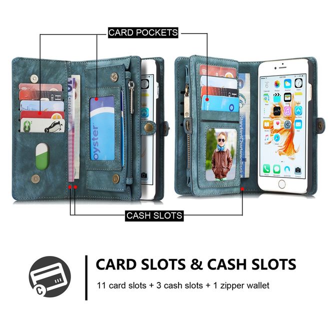 Caseme - iPhone 6 Plus/6S Plus Hülle - Case aus Leder/Plastik - Retrostyle - abnehmbares Plastik Cover - blau