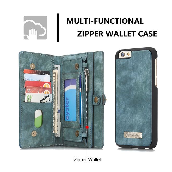 Caseme - iPhone 6 Plus/6S Plus Hülle - Case aus Leder/Plastik - Retrostyle - abnehmbares Plastik Cover - blau