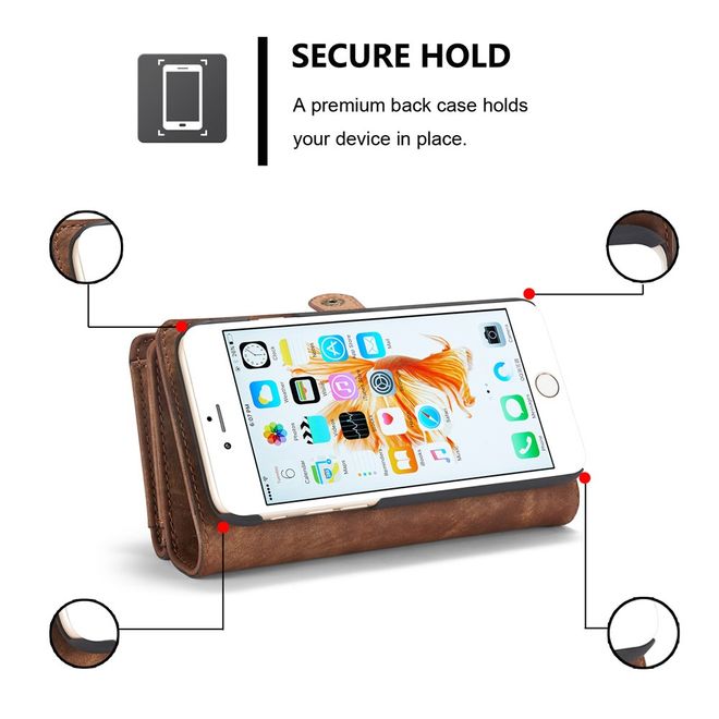 Caseme - iPhone 6 Plus/6S Plus Hülle - Case aus Leder/Plastik - Retrostyle - abnehmbares Plastik Cover - braun