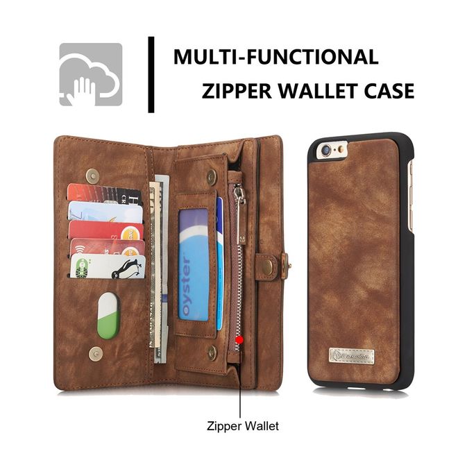 Caseme - iPhone 6 Plus/6S Plus Hülle - Case aus Leder/Plastik - Retrostyle - abnehmbares Plastik Cover - braun