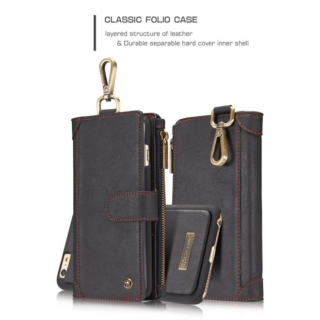Caseme - Hülle für iPhone 6 Plus/6S Plus - Cover aus Leder/Plastik - mit Karabinerhaken - schwarz