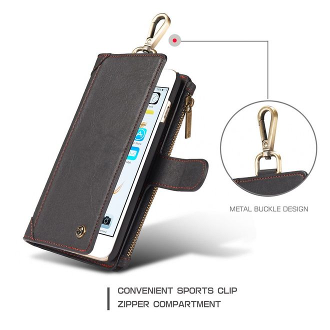 Caseme - Hülle für iPhone 6 Plus/6S Plus - Cover aus Leder/Plastik - mit Karabinerhaken - schwarz