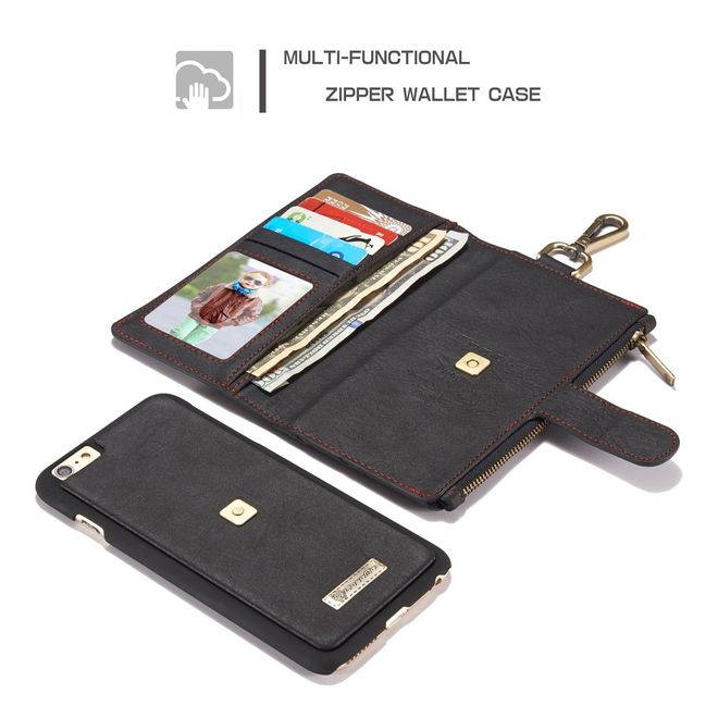 Caseme - Hülle für iPhone 6 Plus/6S Plus - Cover aus Leder/Plastik - mit Karabinerhaken - schwarz