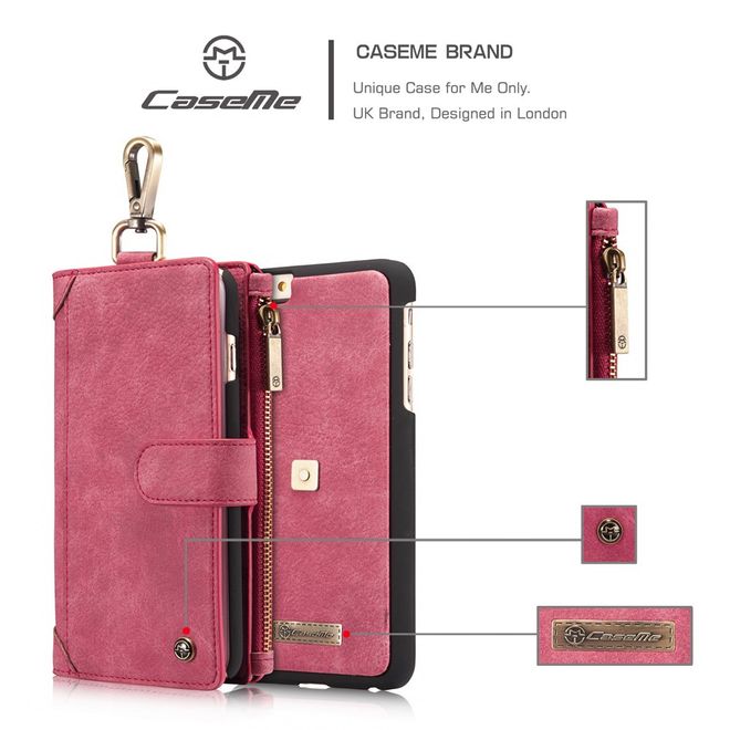 Caseme - Hülle für iPhone 6 Plus/6S Plus - Cover aus Leder/Plastik - mit Karabinerhaken - rot