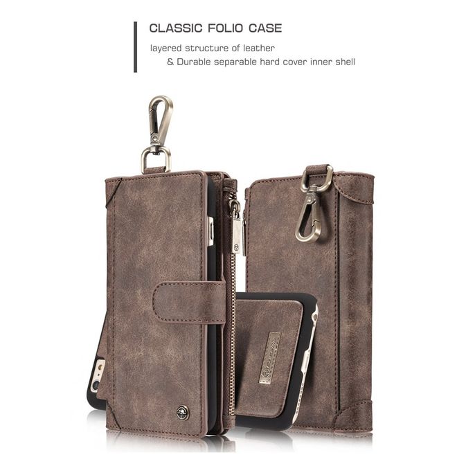 Caseme - Hülle für iPhone 6 Plus/6S Plus - Cover aus Leder/Plastik - mit Karabinerhaken - braun