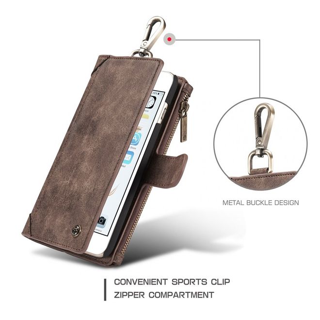 Caseme - Hülle für iPhone 6 Plus/6S Plus - Cover aus Leder/Plastik - mit Karabinerhaken - braun