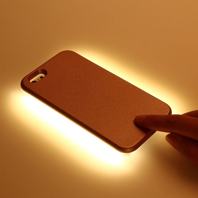 Hülle für iPhone 6 Plus/6S Plus - Case aus Plastik - mit Selfie LED Licht - schwarz
