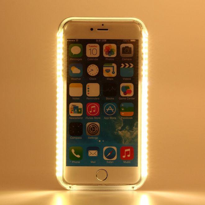 Hülle für iPhone 6 Plus/6S Plus - Case aus Plastik - mit Selfie LED Licht - schwarz