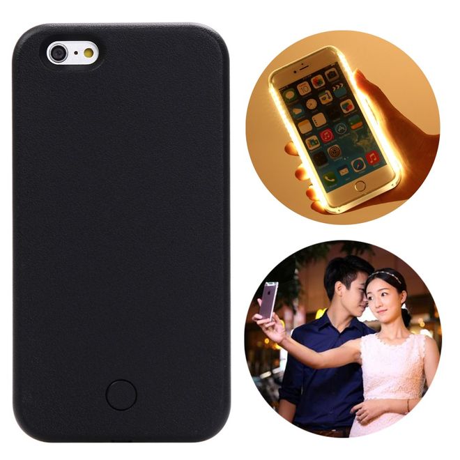 Hülle für iPhone 6 Plus/6S Plus - Case aus Plastik - mit Selfie LED Licht - schwarz