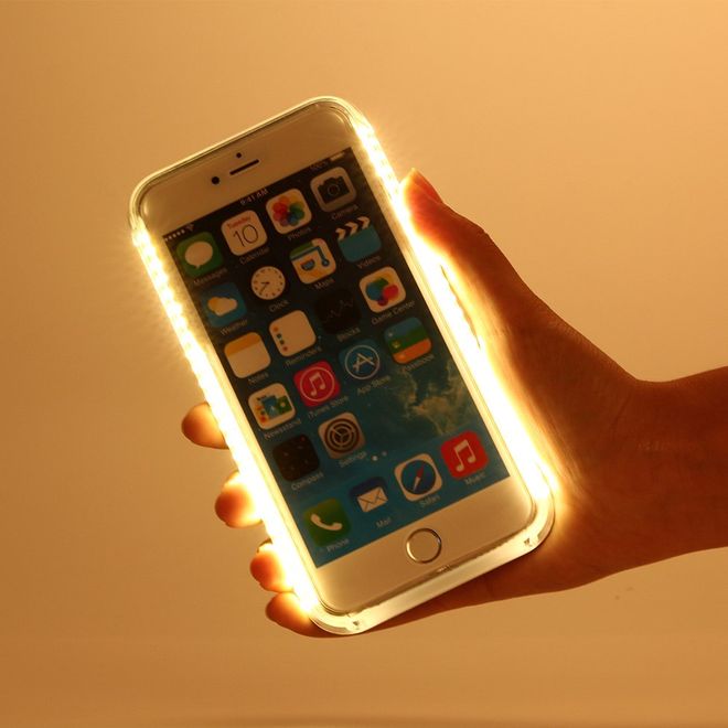 Hülle für iPhone 6 Plus/6S Plus - Case aus Plastik - mit Selfie LED Licht - rosegold