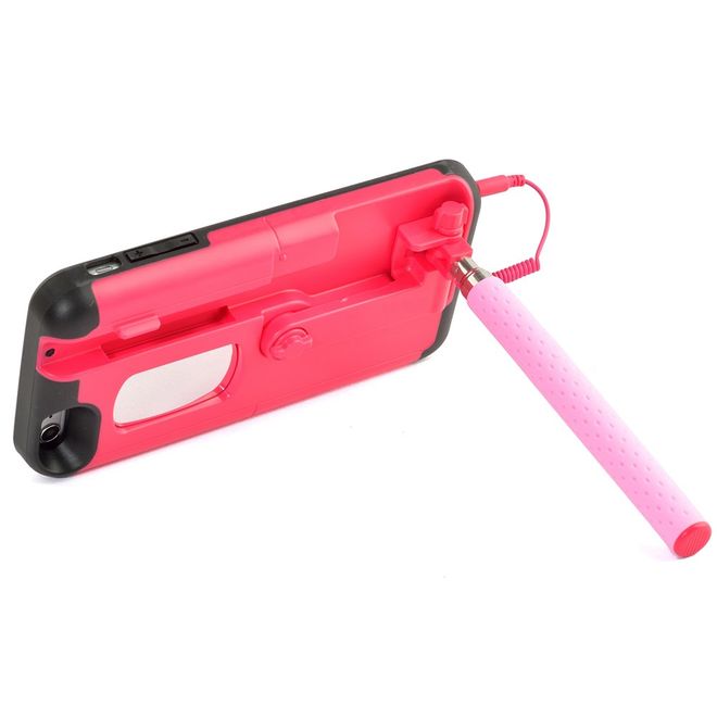 Hülle für iPhone 6 Plus/6S Plus - Case aus Plastik/Silikon - mit Selfie Stick, Spiegel und Auslöseknopf - rot