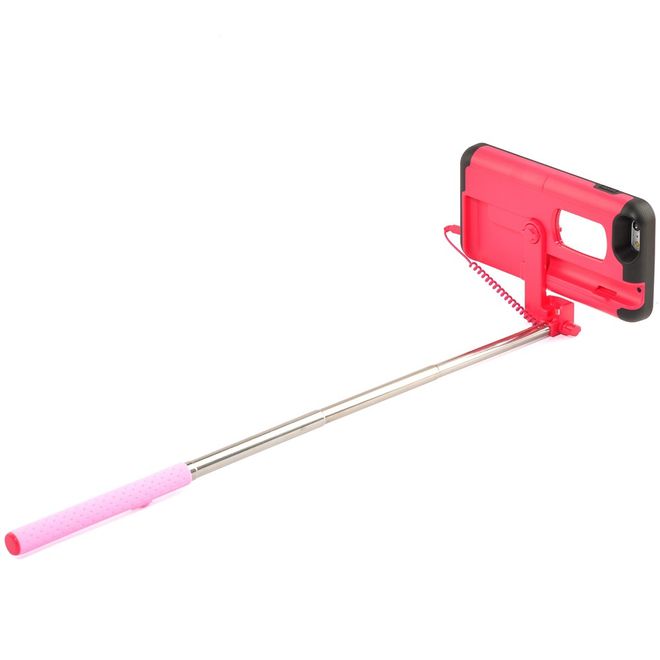Hülle für iPhone 6 Plus/6S Plus - Case aus Plastik/Silikon - mit Selfie Stick, Spiegel und Auslöseknopf - rot