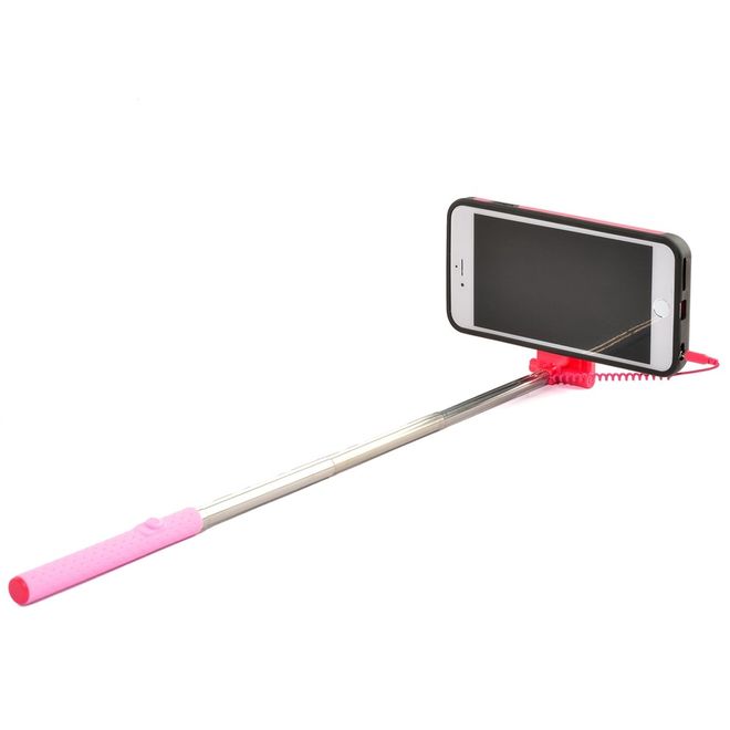 Hülle für iPhone 6 Plus/6S Plus - Case aus Plastik/Silikon - mit Selfie Stick, Spiegel und Auslöseknopf - rot