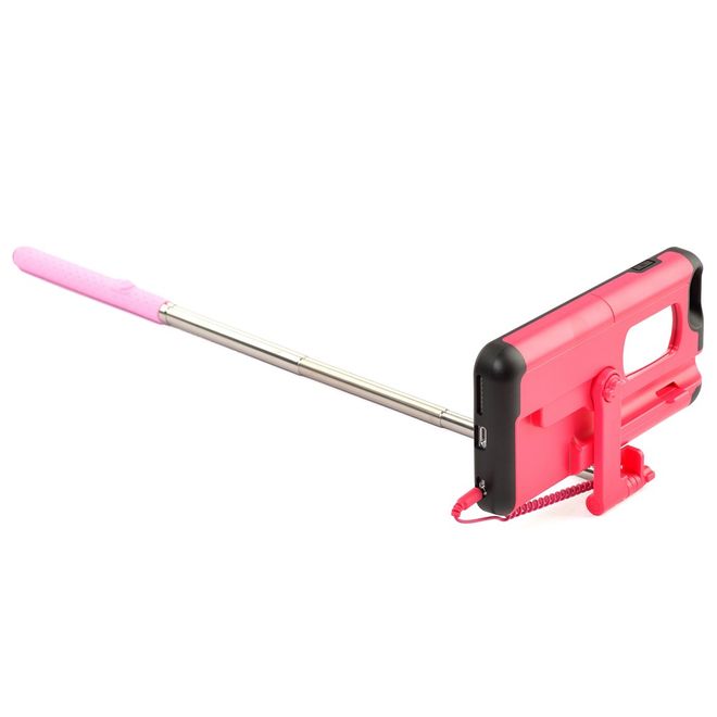 Hülle für iPhone 6 Plus/6S Plus - Case aus Plastik/Silikon - mit Selfie Stick, Spiegel und Auslöseknopf - rot