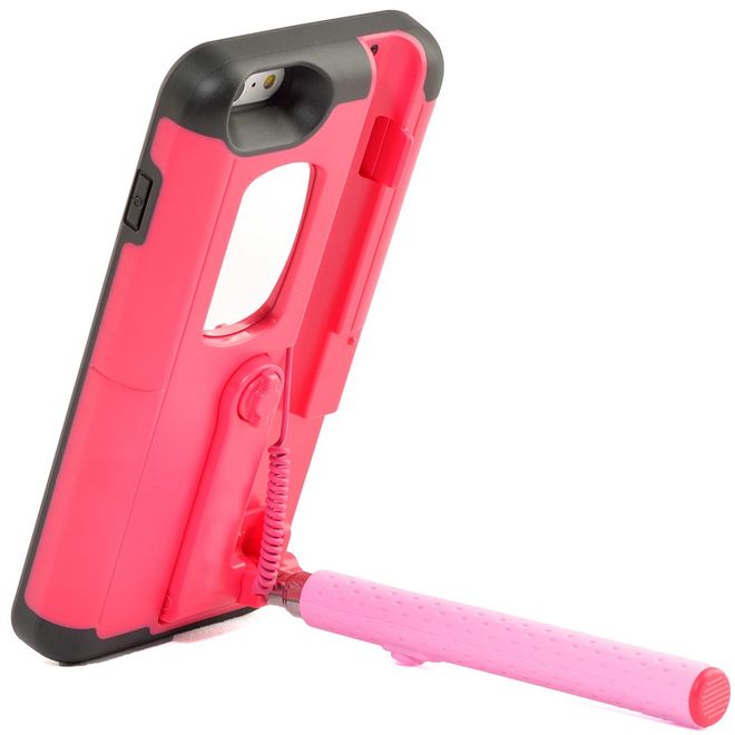 Hülle für iPhone 6 Plus/6S Plus - Case aus Plastik/Silikon - mit Selfie Stick, Spiegel und Auslöseknopf - rot
