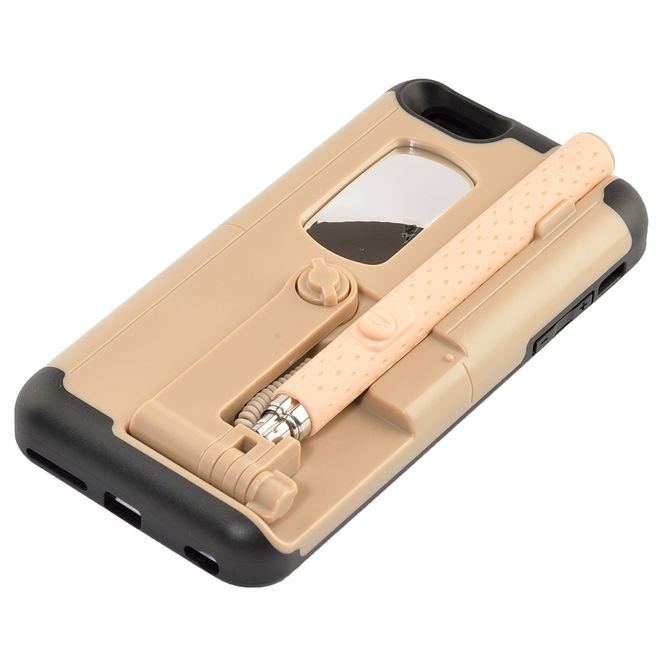 Hülle für iPhone 6 Plus/6S Plus - Case aus Plastik/Silikon - mit Selfie Stick, Spiegel und Auslöseknopf - gold