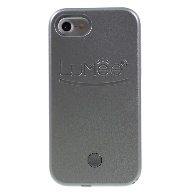 Lumee - Hülle für iPhone SE (2022) / SE (2020) / 8 / 7 - Case aus Plastik - mit Selfie LED Licht - grau