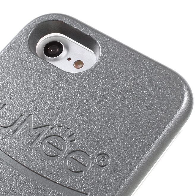 Lumee - Hülle für iPhone SE (2022) / SE (2020) / 8 / 7 - Case aus Plastik - mit Selfie LED Licht - grau