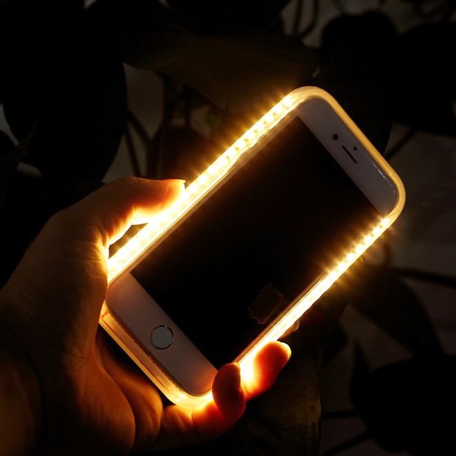 Lumee - Hülle für iPhone SE (2022) / SE (2020) / 8 / 7 - Case aus Plastik - mit Selfie LED Licht - grau