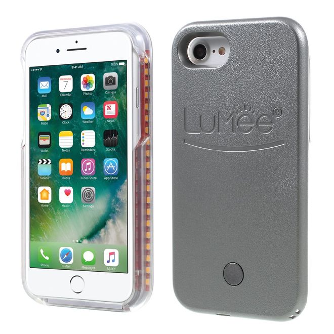 Lumee - Hülle für iPhone SE (2022) / SE (2020) / 8 / 7 - Case aus Plastik - mit Selfie LED Licht - grau