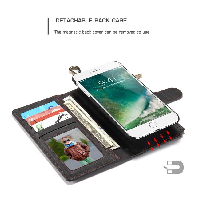 Caseme - Hülle für iPhone 8 Plus / 7 Plus - Cover aus Leder/Plastik - mit Karabinerhaken - schwarz