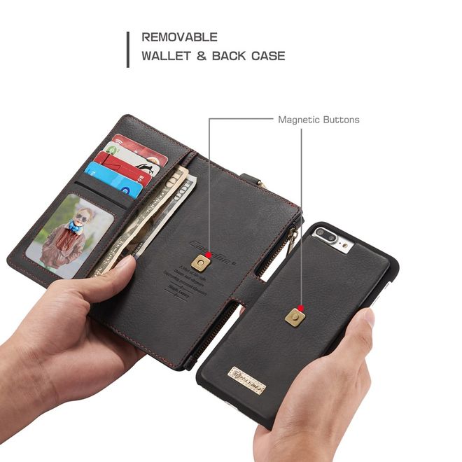 Caseme - Hülle für iPhone 8 Plus / 7 Plus - Cover aus Leder/Plastik - mit Karabinerhaken - schwarz