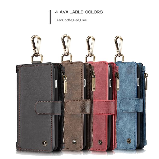 Caseme - Hülle für iPhone 8 Plus / 7 Plus - Cover aus Leder/Plastik - mit Karabinerhaken - schwarz