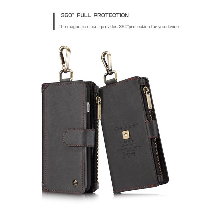 Caseme - Hülle für iPhone 8 Plus / 7 Plus - Cover aus Leder/Plastik - mit Karabinerhaken - schwarz