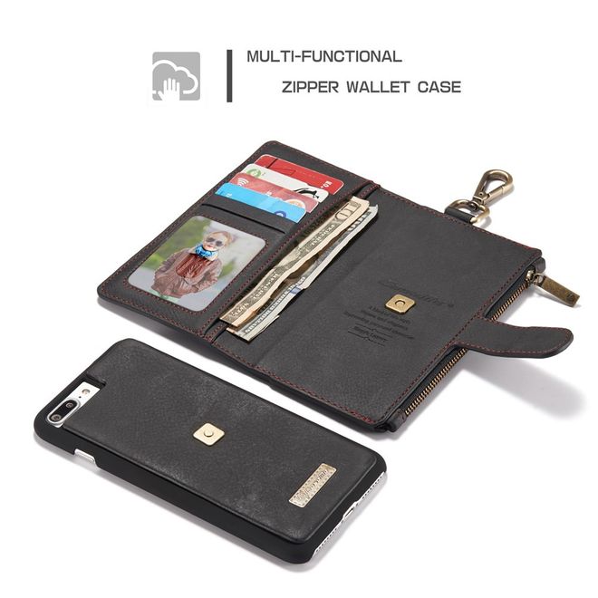 Caseme - Hülle für iPhone 8 Plus / 7 Plus - Cover aus Leder/Plastik - mit Karabinerhaken - schwarz