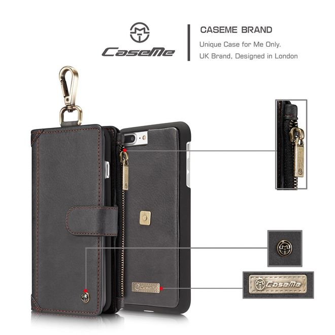 Caseme - Hülle für iPhone 8 Plus / 7 Plus - Cover aus Leder/Plastik - mit Karabinerhaken - schwarz