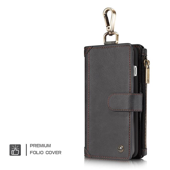 Caseme - Hülle für iPhone 8 Plus / 7 Plus - Cover aus Leder/Plastik - mit Karabinerhaken - schwarz