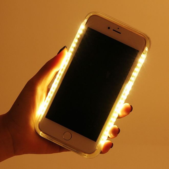 Hülle für iPhone 8 Plus / 7 Plus - Case aus Plastik - mit Selfie LED Licht - rosegold