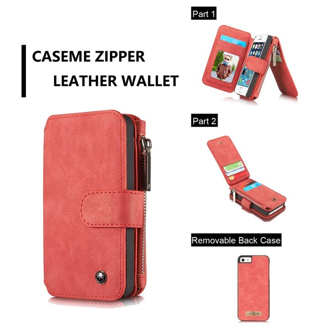 Caseme - Hülle für iPhone 5/5S/SE - Case aus Leder/Plastik - mit abnehmbarem Plastik Cover - rot