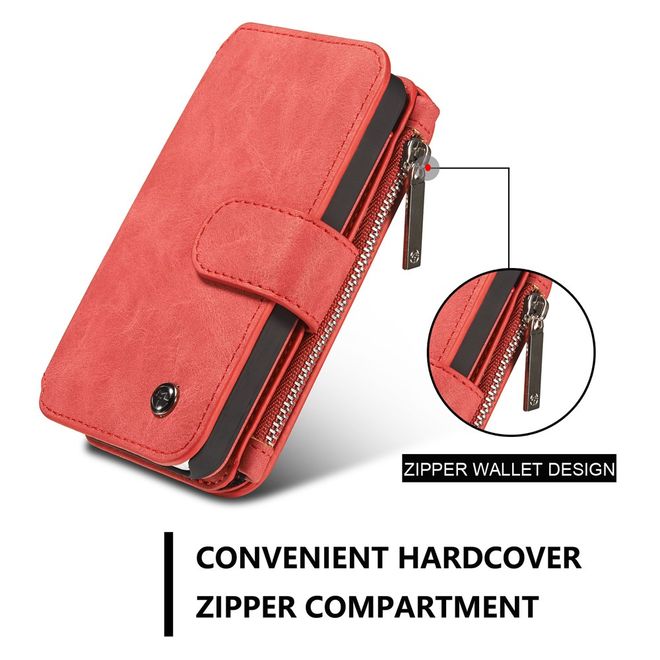 Caseme - Hülle für iPhone 5/5S/SE - Case aus Leder/Plastik - mit abnehmbarem Plastik Cover - rot