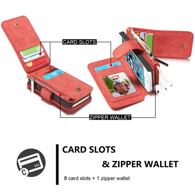 Caseme - Hülle für iPhone 5/5S/SE - Case aus Leder/Plastik - mit abnehmbarem Plastik Cover - rot